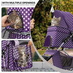 MoNiBloom 3 Wheels Pet Dog Cat Stroller for Small Medium Dogs Cats, Foldable Jogger Stroller w/Storage Basket and Cup Holder, Purple Polka Dots