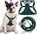 Puppytie No Pull Dog Harness with Multifunction Dog Leash,Soft Adjustable No Choke Escape Proof Pet Harness Vest for Medium Dogs,Knitted Green,M