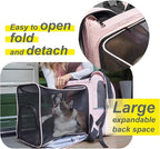 Expandable Pet Carrier, Airline-Approved Foldable and Detachable Backpack, Fits 13lbs Cat&11lbs Small Puppy Dog, for Car Travel,Camping and Emergency Transportation and Shelter (Pink)
