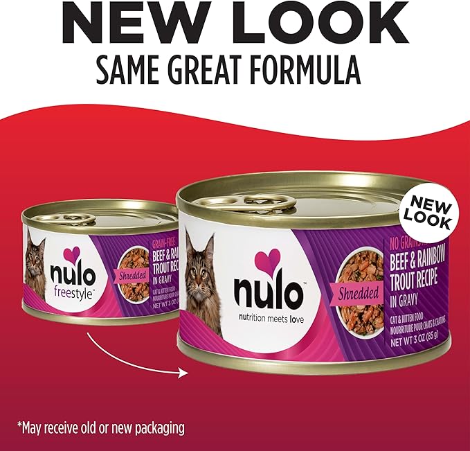 Nulo Beef & Rainbow Trout Grain-Free Shredded Wet Canned Cat Food, 3 Ounce (Pack of 24)