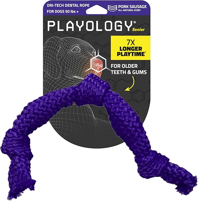 Playology Dog Toys | Dri-Tech Dental Rope Toy for Dogs - Gentle on Teeth | Jumbo Pork Sausage Scented Toy - Easy to Clean and Made from Non Toxic Materials