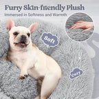 rabbitgoo Calming Dog Bed for Small Medium Dog, 27 inches Pet Bed Machine Washable, Non-Slip Round Fluffy Plush Faux Fur Dog Bed, Soft Donut Cuddler Cushion for Small Dog, Light Grey