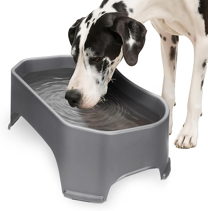 Neater Pet Brands Extra Large Water Bowl for Dogs, Outdoor Dog Water Bowl (2.25 Gallon Extra-Large Capacity), Big Trough Style Food Dish for Indoors or Outside, No Spill Large Dog Bowls, Gunmetal Grey