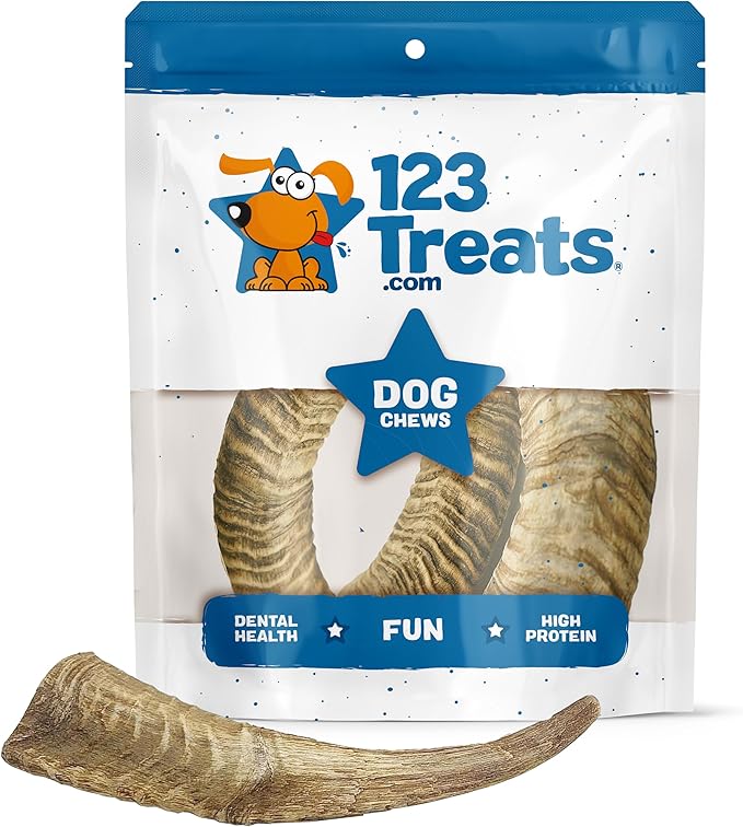 123 Treats Goat Horns for Dogs – (Medium, 3 Count) Long Lasting Dog Treats for Aggressive Chewers, 100% Natural, Rich in Protein & Low in Fat, Supports Dental Health