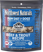 Northwest Naturals Freeze-Dried Beef & Trout Dog Food - Bite-Sized Nuggets - Grain-Free, High-Protein, Raw Diet, Human-Grade Ingredients, All Natural, Omega-3 for Skin & Coat, Made in USA, 12 Oz