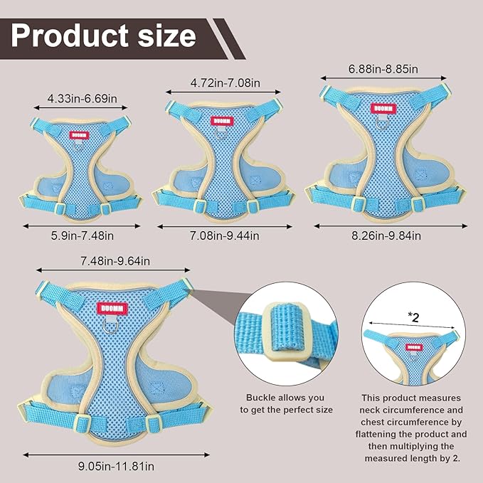 wanheart Cat Harness and Leash Set Escape-Proof Adjustable cat Leash and Harness Combo Suitable for All cat Breeds (Blue, XL)