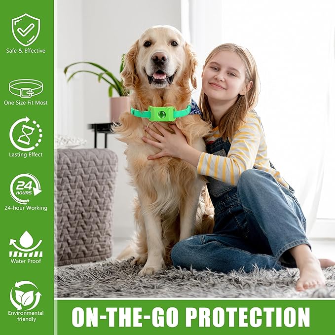 Natural Flea and Tick Collar + Pendant for Dogs – Waterproof, Adjustable Fit, 8+ Months Protection, 3 Refills Included