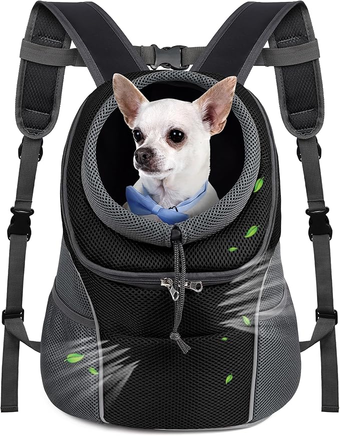 WOYYHO Pet Dog Carrier Backpack Small Dog Front Backpack Ventilated Dog Carrier Back Pack with Storage Pockets, Adjustable Straps & Safety Belt for Travel Hiking Outdoor (Size S: 2-4.5 lbs, Black)
