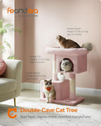 Feandrea Cat Tree, 33.1-Inch Cat Tower, L, Cat Condo for Large Cats up to 16 lb, Large Cat Perch, 2 Cat Caves, Scratching Post, Jelly Pink UPCT061P01