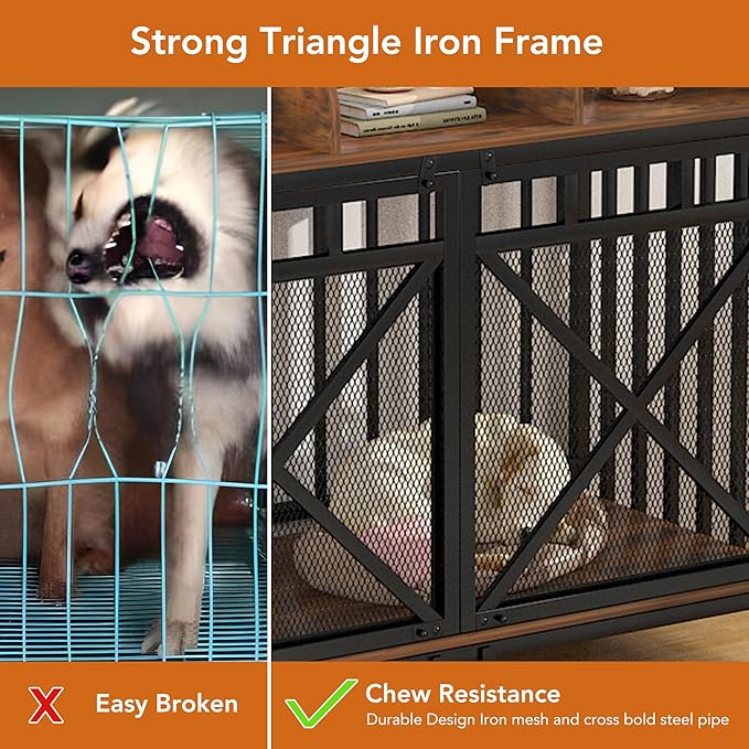 48" Large Dog Crate Furniture – XL Wooden Kennel with 360° Swivel Base & Chew-Proof Mesh, Convertible End Table Design – Extra Large Dog Crate for Medium & Large Dogs (Brown)