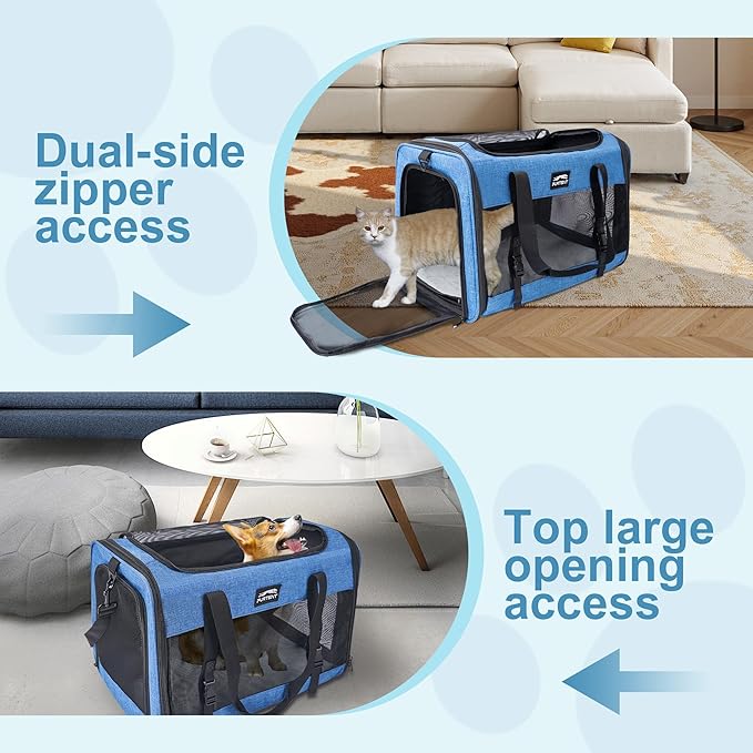 Cat Carrier Dog Carriers for Small Medium Dogs Large Cat Carrier Soft Sided Cat Carriers, Pet Travel Carrier Collapsible Cat Bag 0-25 Lbs, Puppy Kitten Carrier (Blue)