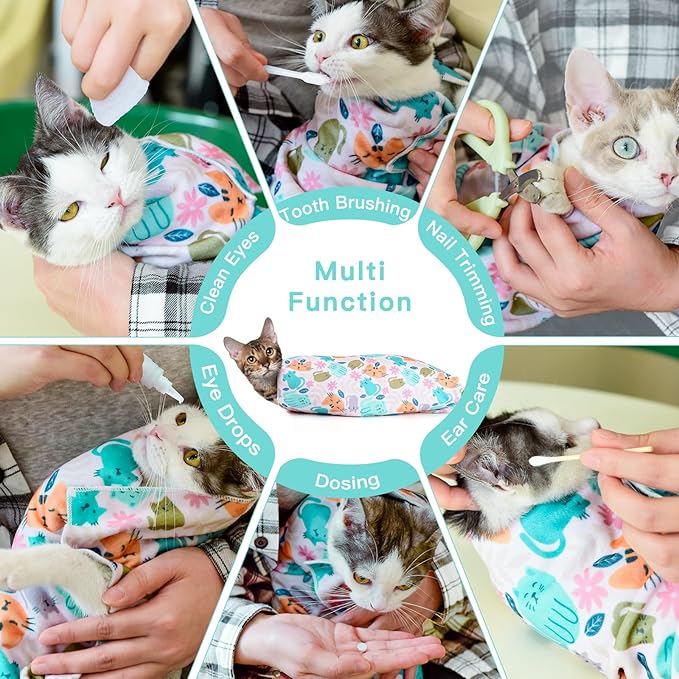 21.7" Cat Grooming Cloth Wrap, Cat Wrap for Cutting Nails, Self-Adherent Fabric Wrap for Cats, Cat Burrito Wrap Anti-Scratch, Anti-Escape, Multifunctional Swaddle Wrap Pet Tool (Funny Bear, Large)