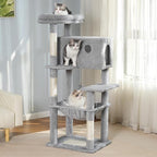 54” Cat Tree with Big Hammock 21x17” Adult Cat Tower with Scratching Posts Featuring Large Top Bed, Scratcher Pad, Spacious Condo House and Detectable Ball for Indoor Cats-Large Gray