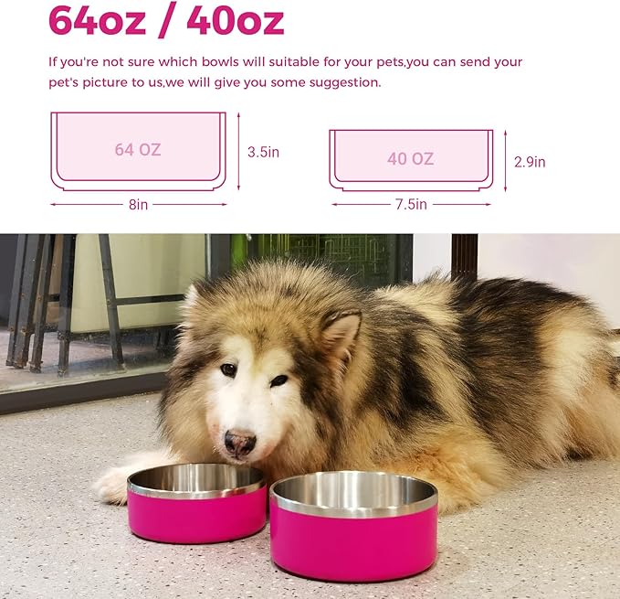 LIHONG Stainless Steel Dog Bowls for Small Medium Sized Dogs Non Slip,Insulated Dog Bowl,Pet Bowl for Food and Water,Rustproof(40oz,Pitaya Pink)