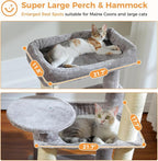 PETEPELA Cat Tree for Large Cats up to 30 lbs, 58" Heavy Duty Cat Tower with Reinforced Scratching Posts[ φ3.1”], Large Hammock, Spacious Condo & Top Perch, Sturdy Cat Furniture for Maine Coons, Grey