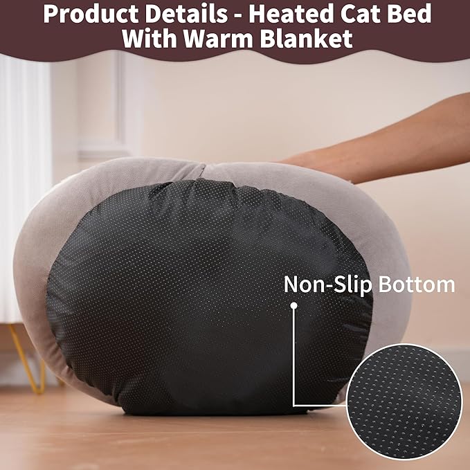 Heated Cat Bed for Indoor Cats and Small Dogs,Automatic Constant Temperature Heating, Anti-Slip Bottom and Machine Washable