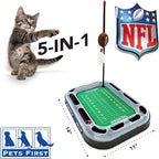 Pets First NFL Buffalo Bills Football Field CAT Scratcher Toy with Catnip Filled Plush Football Toy & Feather Cat Toy Hanging, with Jingle Bell Interactive Ball Cat Chasing 5-in-1 Kitty Toy