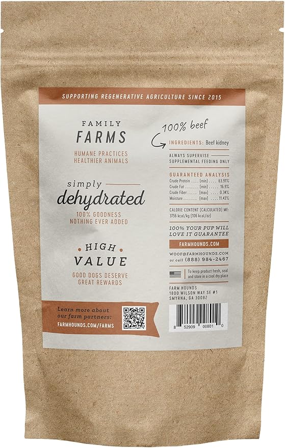 Farm Hounds - Beef Kidney - Premium Natural Beef Kidney Jerky For Dogs - Made From 100% Humanely Raised Cattle - Organ Treat - Great For Training & Treats - No Added Fillers - Made in USA -4oz -1 Pack