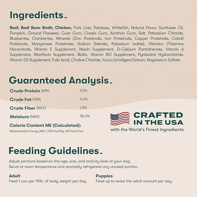 Jinx Premium Wet Dog Food Cans - Beef Pate - Grain-Free Canned Dog Food Pate & Topper with Real Ingredients & No Fillers - All Life Stages, Breeds & Sizes - 12-Pack, 13 Oz