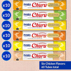 INABA Churu Cat Treats, Grain-Free, Lickable, Squeezable Creamy Purée Cat Treat/Topper, 60 Servings, Chicken Variety Box
