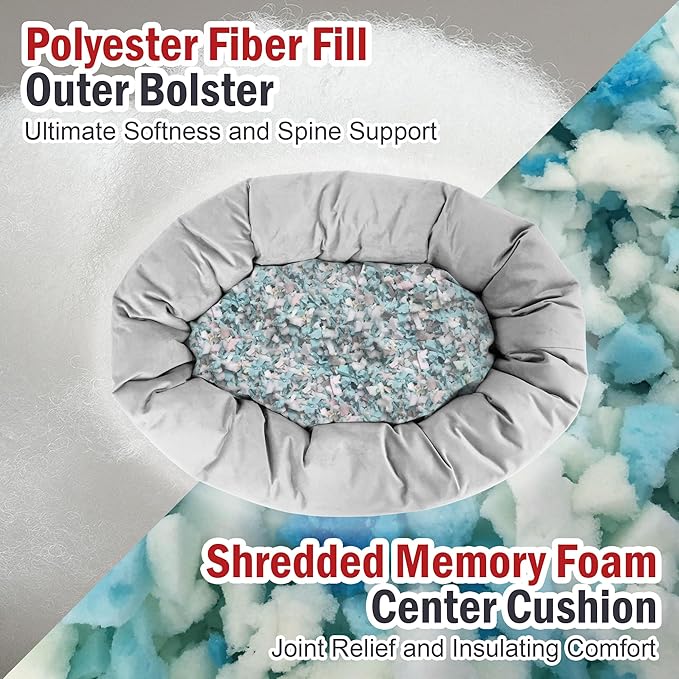 Majestic Pet 40 Inch Suede Shredded Memory Foam Mix Calming Large Dog Bed Washable 40 x 29 x 9 (Inch) - Cozy Soft Round Donut Dog Bed with Spine for Head Support - Pet Bed Sage