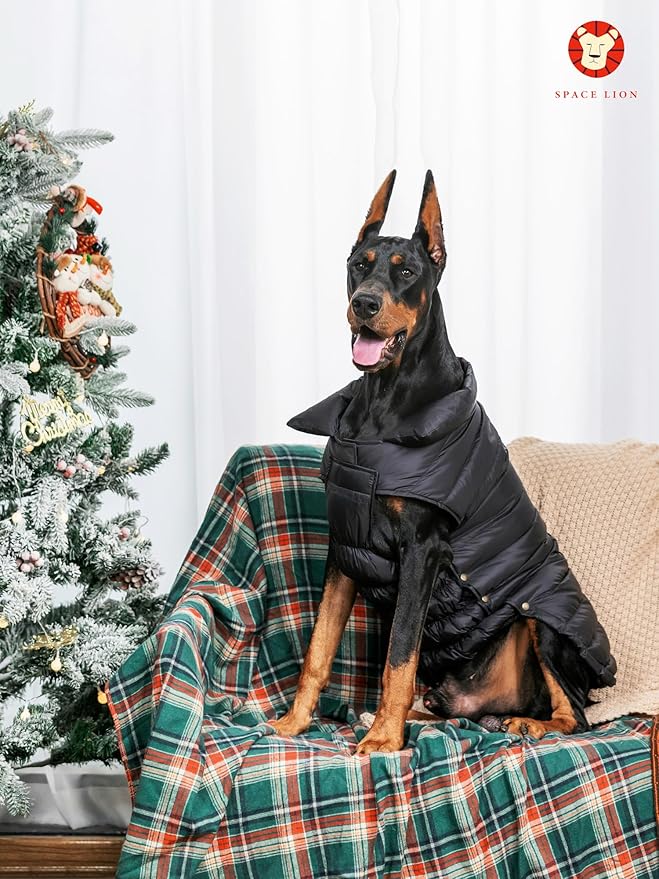 SPACE LION Puffer Jacket, Down Winter Coat, Waterproof, Windproof, Lightweight Jacket, Adjustable Fit for Medium Dogs(BlackGrey,L)