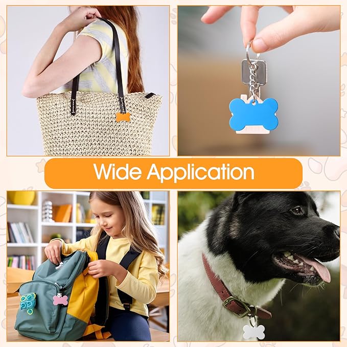 100 Pcs Blank Dog Pet ID Tags Number for Engraving 38MM Aluminum Bone Shape Name Tag Colorful Double Sided Dog Cat Phone Number Tag Pendants