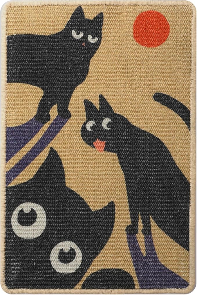 3-in-1 Sisal Cat Scratcher Mat 23.6x15.7'' Protects Carpet Couch & Furniture with Sticker Tape, Floor & Wall Cat Scratching Pad, Anti-Slip, Durable for Indoor Outdoor Cats (Warm Beige)