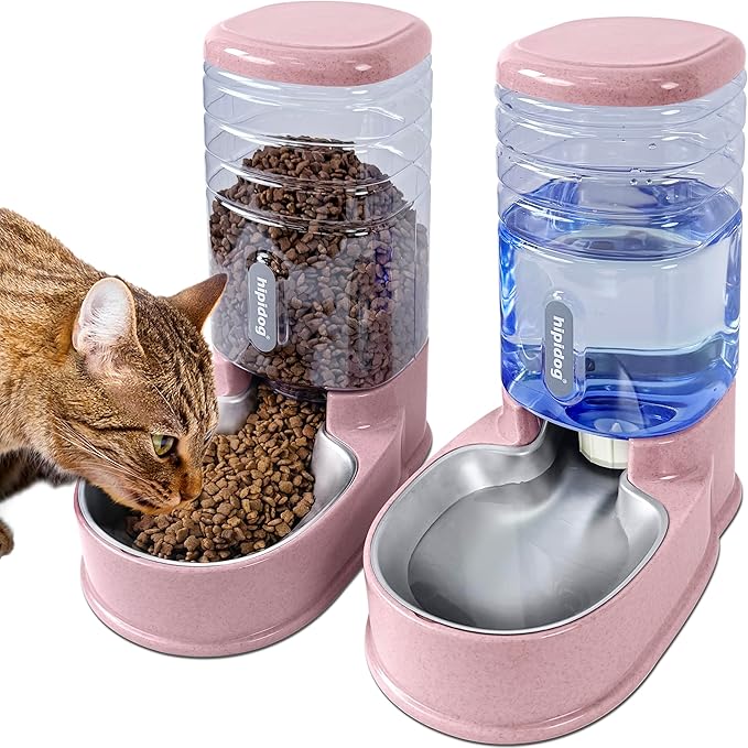 Stainless Steel Automatic Pet Feeder for Small&Medium Pets Automatic Food Feeder and Waterer Stainless Steel Bowls Set 3.8 L, Travel Supply Feeder and Water Dispenser for Dogs Cats Pets Animals