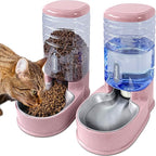 Stainless Steel Automatic Pet Feeder for Small&Medium Pets Automatic Food Feeder and Waterer Stainless Steel Bowls Set 3.8 L, Travel Supply Feeder and Water Dispenser for Dogs Cats Pets Animals
