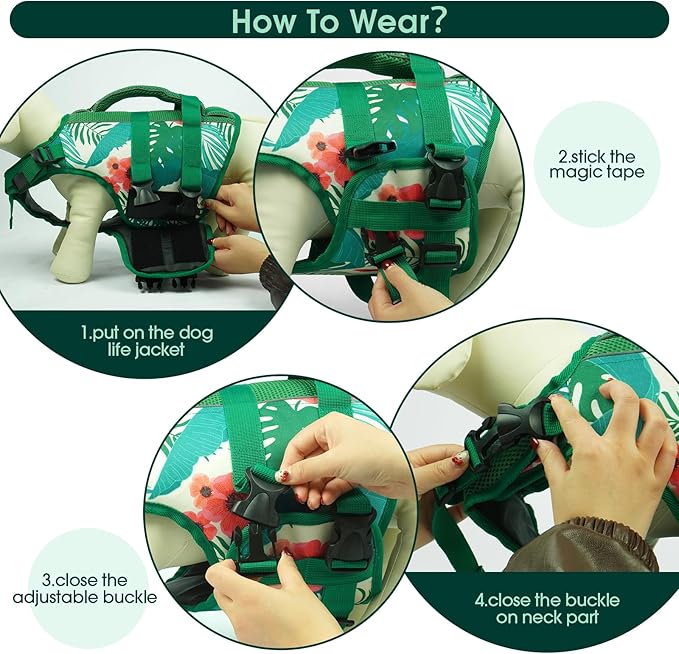 Kuoser Dog Life Jacket High Flotation XXL, Reflective Dog Life Vest for Swimming Boating, Adjustable Dogs lifejacket with Rescue Handle for, Safety Pet Life Preserver Floats for Summer Vacation, 2XL