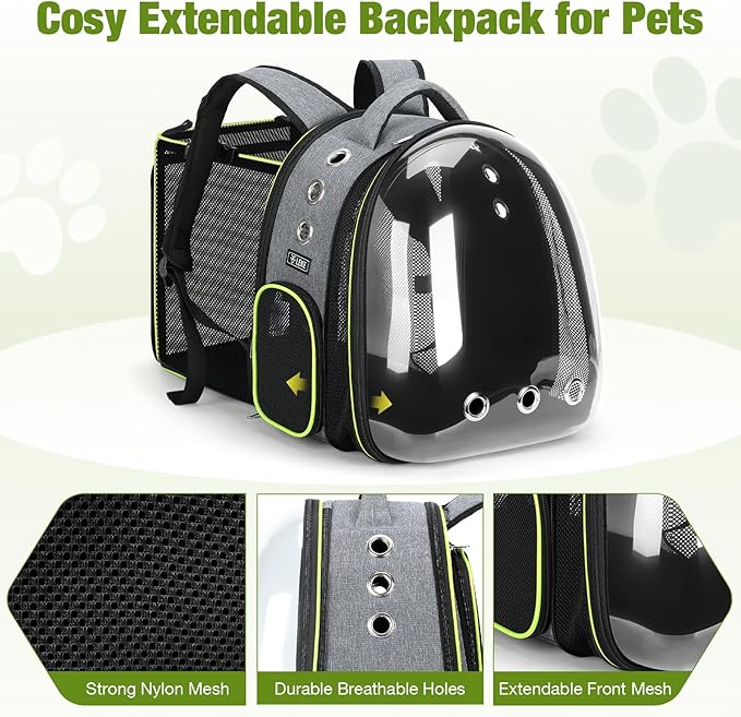 Lekereise Cat Backpack Carrier, Expandable Large Space Cat Bubble Backpack for Kitty Small Dog up to 18lbs, Transparent Pet Carrier for Travel, Hiking, Walking & Outdoor, Gray