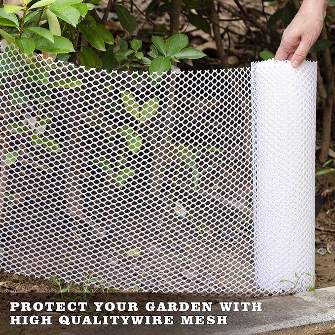 16.4 FT x 15.7 in Roll Mesh Fence, Versatile White Plastic Fencing & Netting, Cuttable Animal Wire Mesh Fence, Durable Tree Trunk Protector, Suitable for Cat Dog Rabbit Barrier and Plant Protectors