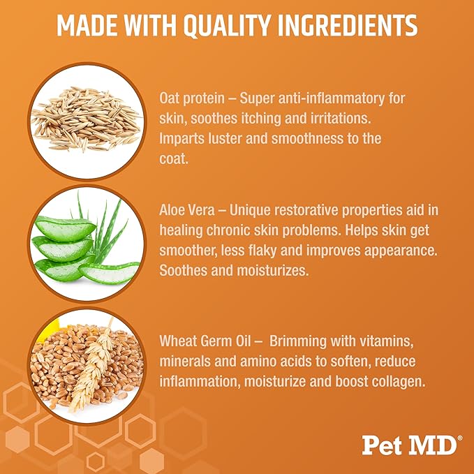Pet MD - Oatmeal Dog Shampoo Cats and Dogs for Itch Relief and Moisturizer for Dry Skin and Coat - 16 Oz