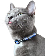 Travel Cat Breakaway Cat Collar - Blue Adjustable Cute Cat Collar with Quick Release Safety Buckle for Boy and Girl Cat - Nylon 8-13 inch Length Kitten Collar with Metal D-Ring, Machine Washable