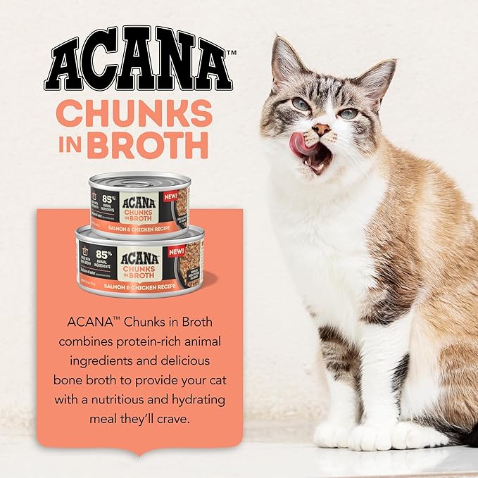 ACANA Chunks in Broth Wet Cat Food Salmon & Chicken Recipe 3oz Cans (12 Count)