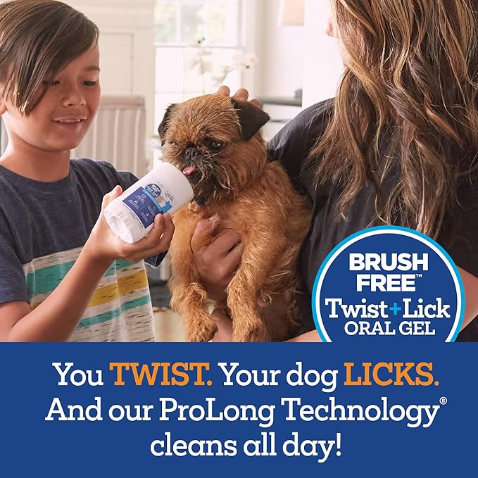 Twist and Lick Dental Gel for Dogs, Cleans Teeth and Freshens Breath for 24 Hours, Peanut Butter Flavor, 2 oz, 30 Day Supply