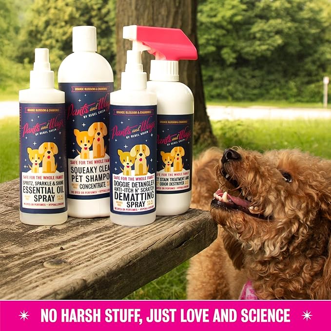Rebel Green Pants & Wags Anti-Itch & Scratch Dematting Spray - Dog Hair Detangler - Orange Blossom & Chamomile - Hypoallergenic - No Dyes or Perfumes - 8 oz - 2 Pack