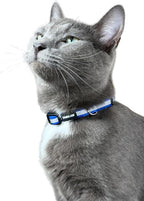 Travel Cat Breakaway Cat Collar - Blue Adjustable Cute Cat Collar with Quick Release Safety Buckle for Boy and Girl Cat - Nylon 8-13 inch Length Kitten Collar with Metal D-Ring, Machine Washable