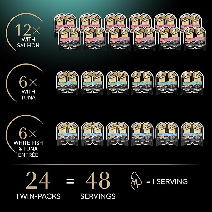 Sheba Perfect Portions Wet Cat Food Cuts in Gravy, with Sustainable Salmon, with Sustainable Tuna, and Delicate White Fish & Tuna, 2.6 oz. Twin-Pack Trays (24 Count, 48 Servings)