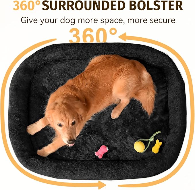 Orthopedic Washable Large Dog Bed: Memory Foam Waterproof Pet Bed with Bolsters - Removable Washable Cover for XL XXL Extra Large Sized Dog Bed - Non-Slip Bottom - Black