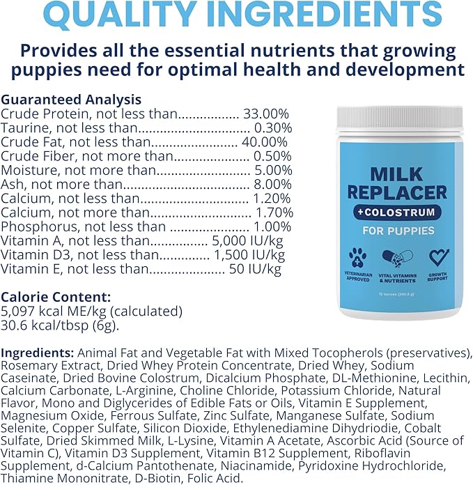 Under the Weather Puppy Milk Replacer Powder + Colostrum | Puppy Milk Replacement Formula | Nutrient-Rich Formula with Colostrum for Immune & Digestive Support – 12 oz