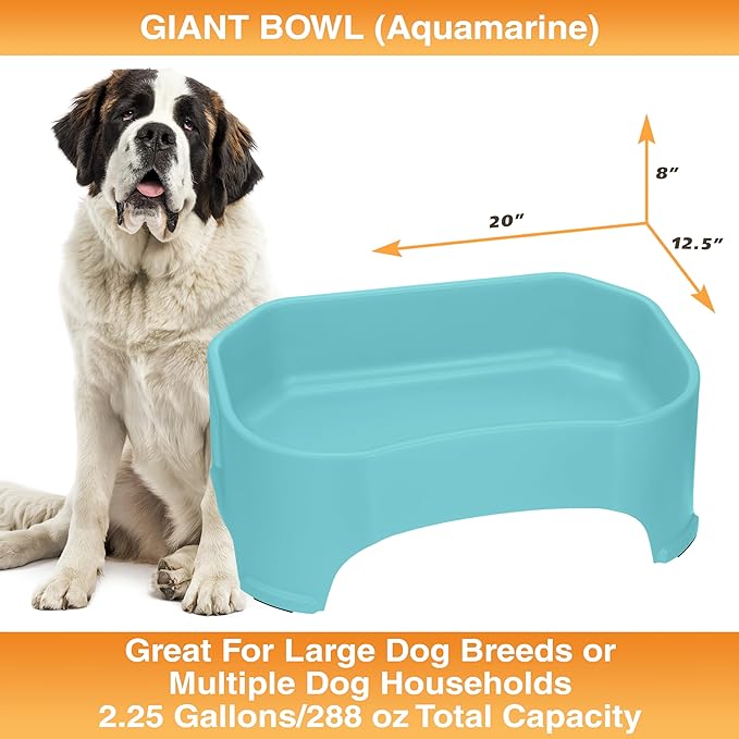 Neater Pet Brands Extra Large Water Bowl for Dogs, Outdoor Dog Water Bowl (2.25 Gallon Extra-Large Capacity), Big Trough Style Food Dish for Indoors or Outside, No Spill Large Dog Bowls, Aquamarine