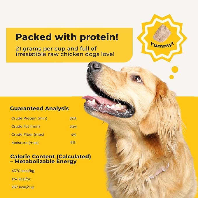Chonky Chicken - Freeze Dried Raw Dog Food, Complete Meal, Real Cuts of Chicken for Training, Meal Topper, High Protein, 21g Per Cup, Made in The USA, 20oz Bag