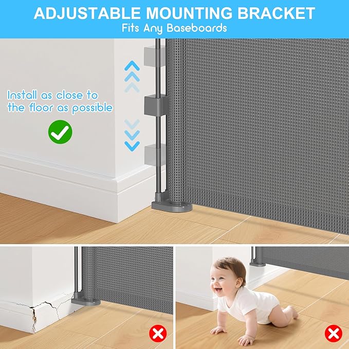 120 Inch Retractable Baby Gates Extra Wide, 41 Inch Reinforced Extra Tall Gate for Large Openings, Mesh Safety Gate for Kids Pets, Retractable Dog Gate for Stair Hallways Doorway Indoor Outdoor, Gray