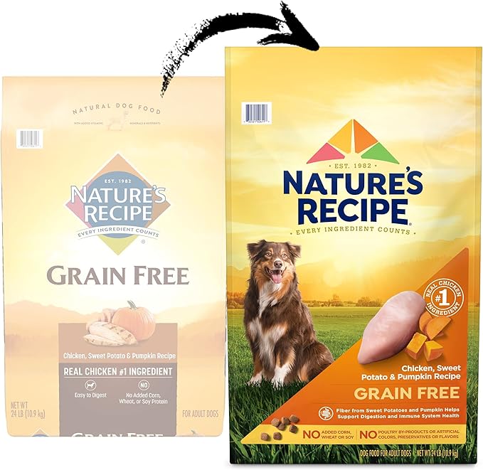 Nature's Recipe Grain Free Dry Dog Food, Chicken, Sweet Potato & Pumpkin Recipe, 12 lb. Bag