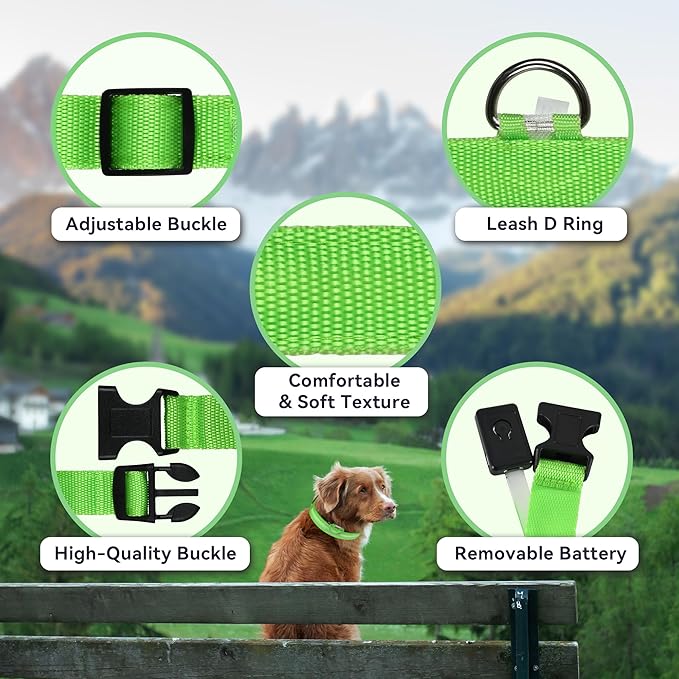LED Light Up Dog Collar Rechargeable Waterproof, Glow in Dark Dog Collar, Lighted Dog Collars for Night Walking Charging USB, Safety for Small Medium Large Dogs (XL, Green)