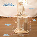 Made4Pets Cat Scratching Post, Cat Self Groomer for Indoor Cats, Cloud Soft Perch for Rest, 17.5" Tall Natural Sisal Scratcher Cat Grooming Interactive Ball Track Toys for Small Cats Kittens