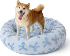 LE SURE Donut Large Dog Bed - Round Cat Beds for Indoor Anti-Anxiety Calming Pet Beds, Washable Cute Modern Beds with Jacquard Shaggy Plush & Anti Slip Bottom, 36 Inch, Ice Melt