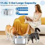 Large Dog Water Fountain Stainless Steel, 3 Gallon Pet Water Fountain with Visual Window, Dog Water Dispenser Automatic Waterer Bowls for Drinking with 2 Filters for Cats, Dogs, Multiple Pets